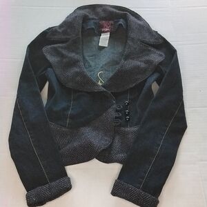 Baby Phat Y2K Vintage Denim Tweed Peplum Blazer Cropped Jacket Size Small.